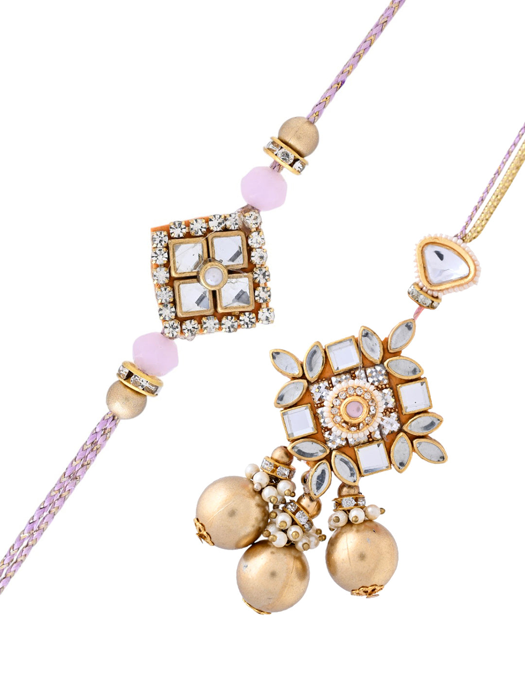 Traditional Festive Bhaiya Bhabhi Rakhi Pair with Kundan Detailing