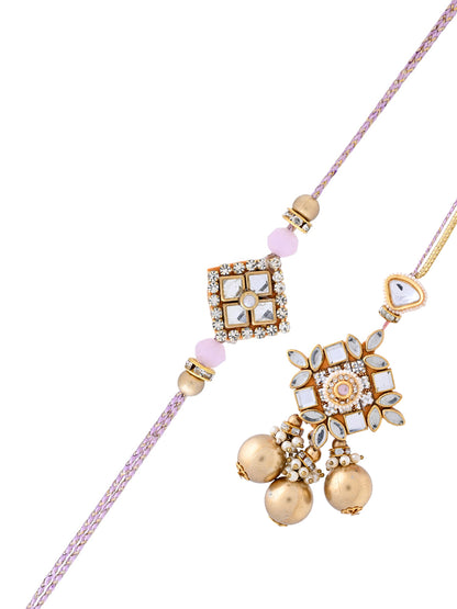Traditional Festive Bhaiya Bhabhi Rakhi Pair with Kundan Detailing with Box