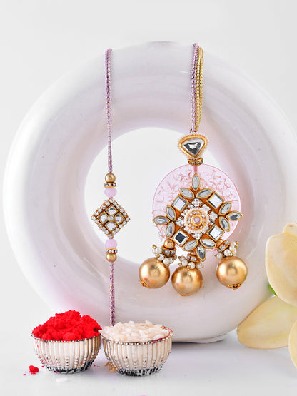 Traditional Festive Bhaiya Bhabhi Rakhi Pair with Kundan Detailing with Box