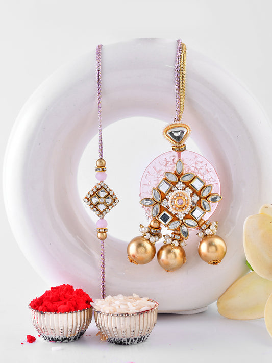 Traditional Festive Bhaiya Bhabhi Rakhi Pair with Kundan Detailing