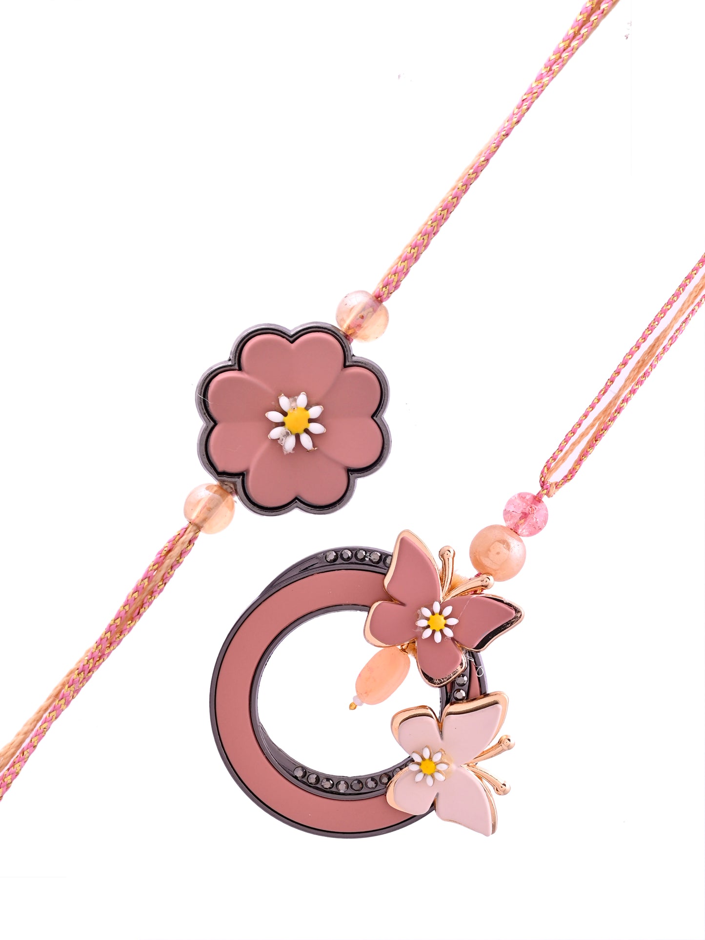 Modern butterfly & floral designs Bhaiya and Bhabhi rakhi Set