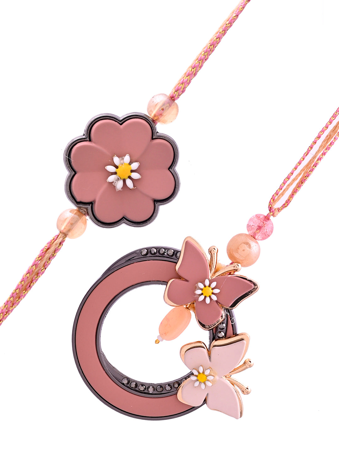 Modern butterfly & floral designs Bhaiya and Bhabhi rakhi Set