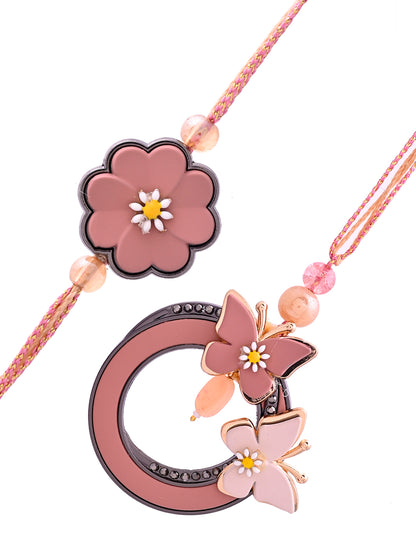 Modern butterfly & floral designs Bhaiya and Bhabhi rakhi Set