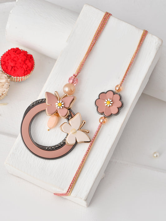 Modern butterfly & floral designs Bhaiya and Bhabhi rakhi Set