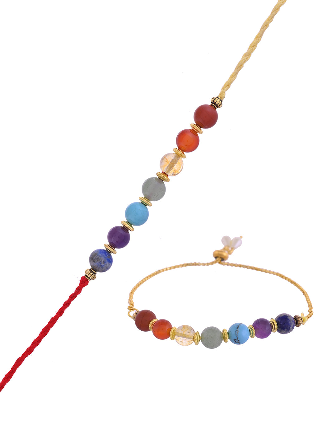 Handcrafted Ethnik 7 Chakra Stone Bhaiya Bhabhi Rakhi Gift Set