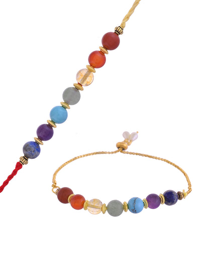 Handcrafted Ethnik 7 Chakra Stone Bhaiya Bhabhi Rakhi Gift Set