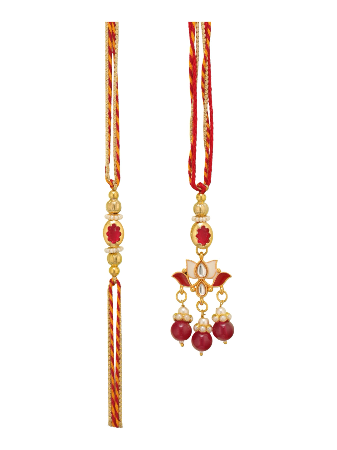 Red Pearl Floral Couple Bhaiya Bhabhi Rakhi