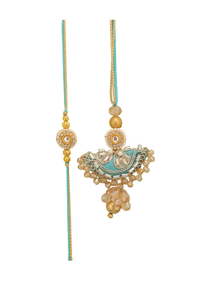 Blue Pearl Floral Couple Bhaiya Bhabhi Rakhi