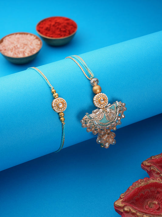 Blue Pearl Floral Couple Bhaiya Bhabhi Rakhi