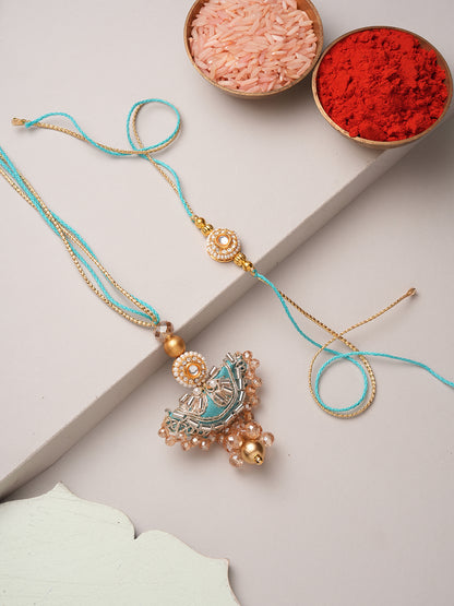 Blue Pearl Floral Couple Bhaiya Bhabhi Rakhi