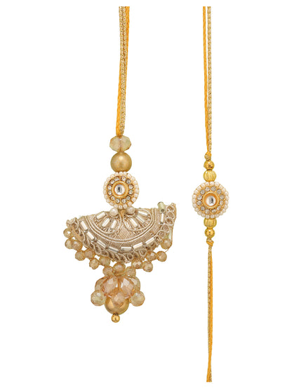 Golden Pearl Floral Couple Bhaiya Bhabhi Rakhi