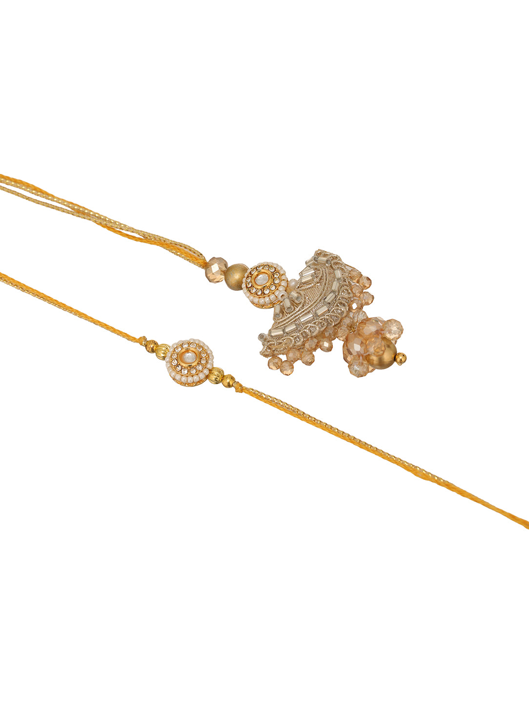 Golden Pearl Floral Couple Bhaiya Bhabhi Rakhi