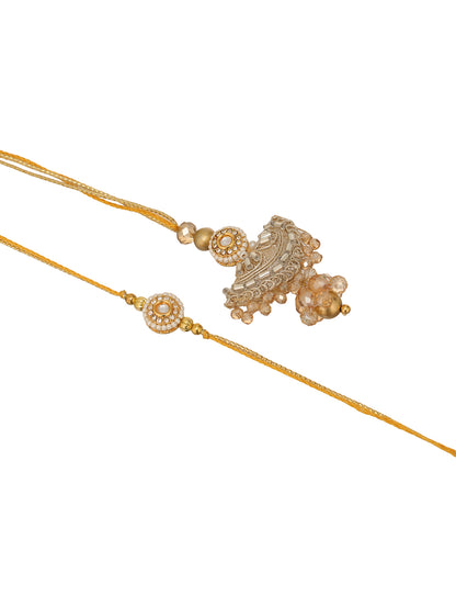 Golden Pearl Floral Couple Bhaiya Bhabhi Rakhi