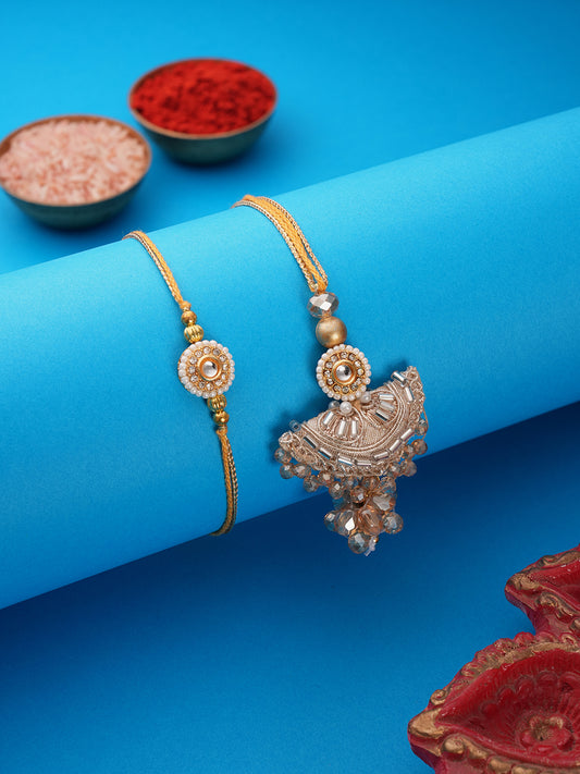Golden Pearl Floral Couple Bhaiya Bhabhi Rakhi