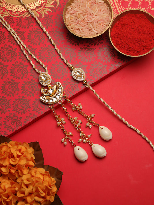 Cream Pearl Jhumka Couple Bhaiya Bhabhi Rakhi