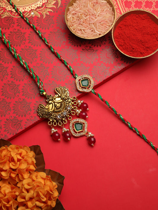 Green Stone Peacock Couple Bhaiya Bhabhi Rakhi