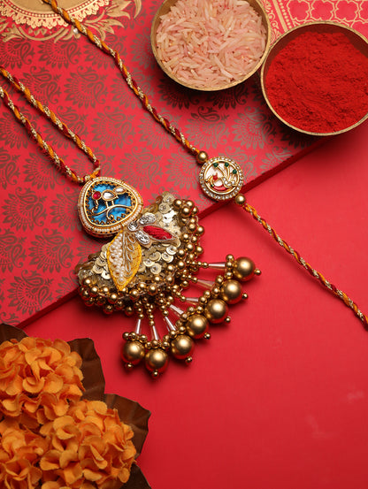 Orange Beads Meena Couple Bhaiya Bhabhi Rakhi