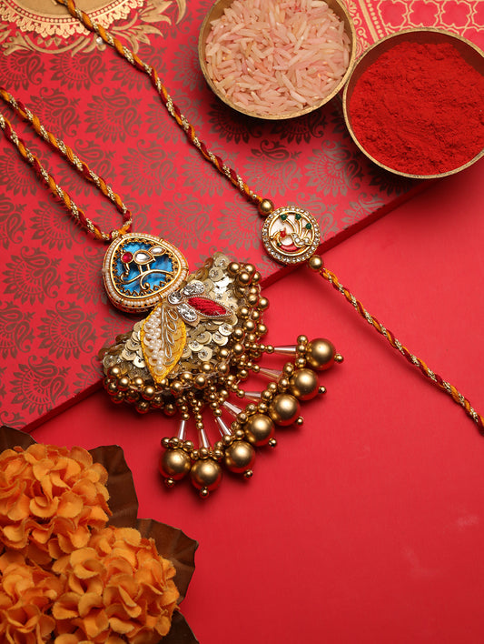 Orange Beads Meena Couple Bhaiya Bhabhi Rakhi
