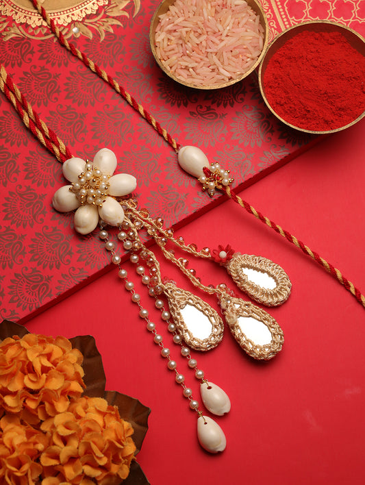 Red Pearl Floral Couple Bhaiya Bhabhi Rakhi