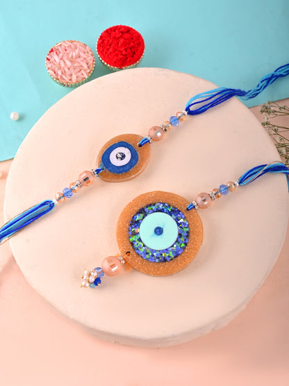 Golden Glitter Resin Evil Eye Bhaiya Bhabhi Rakhi Set