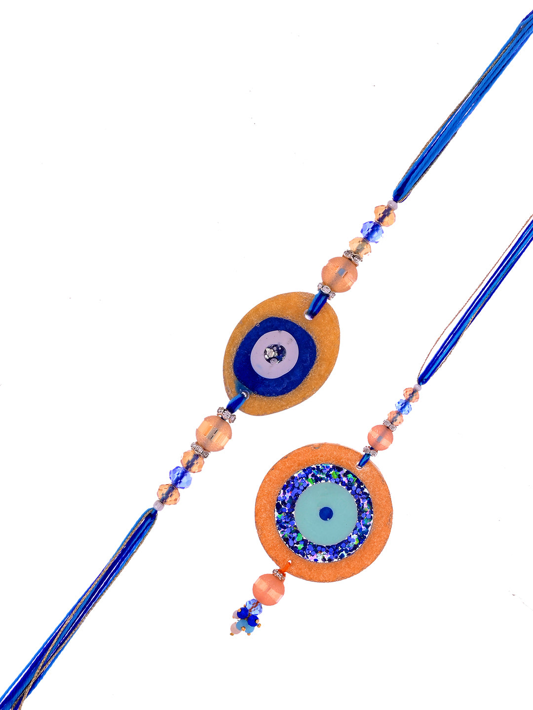 Golden Glitter Resin Evil Eye Bhaiya Bhabhi Rakhi Set