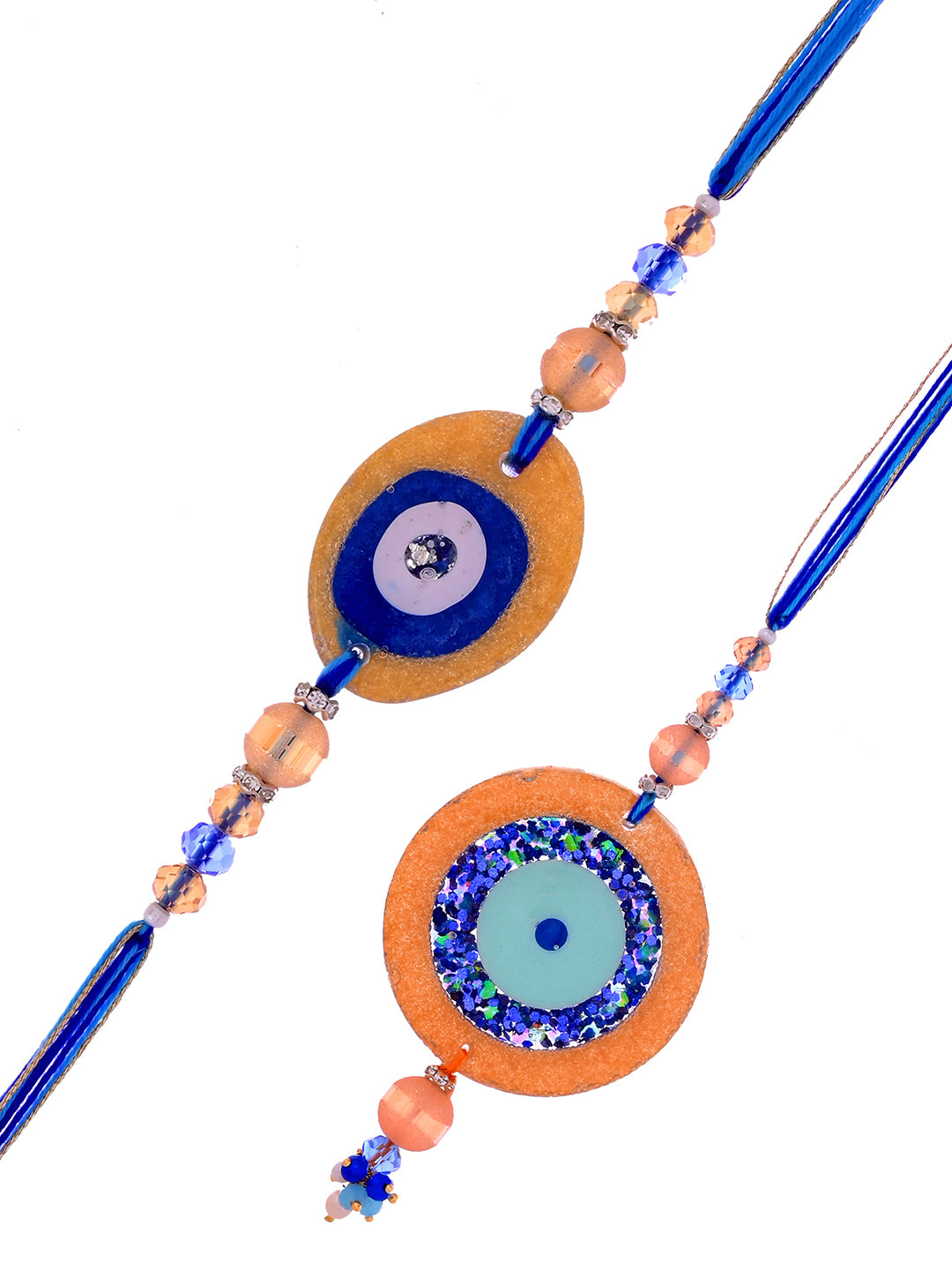 Golden Glitter Resin Evil Eye Bhaiya Bhabhi Rakhi Set