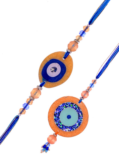 Golden Glitter Resin Evil Eye Bhaiya Bhabhi Rakhi Set