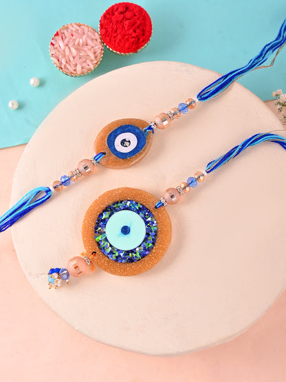 Golden Glitter Resin Evil Eye Bhaiya Bhabhi Rakhi Set