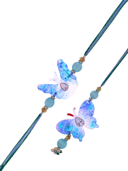 Glitter Resin Butterfly Rakhi Pair with Pastel Beads