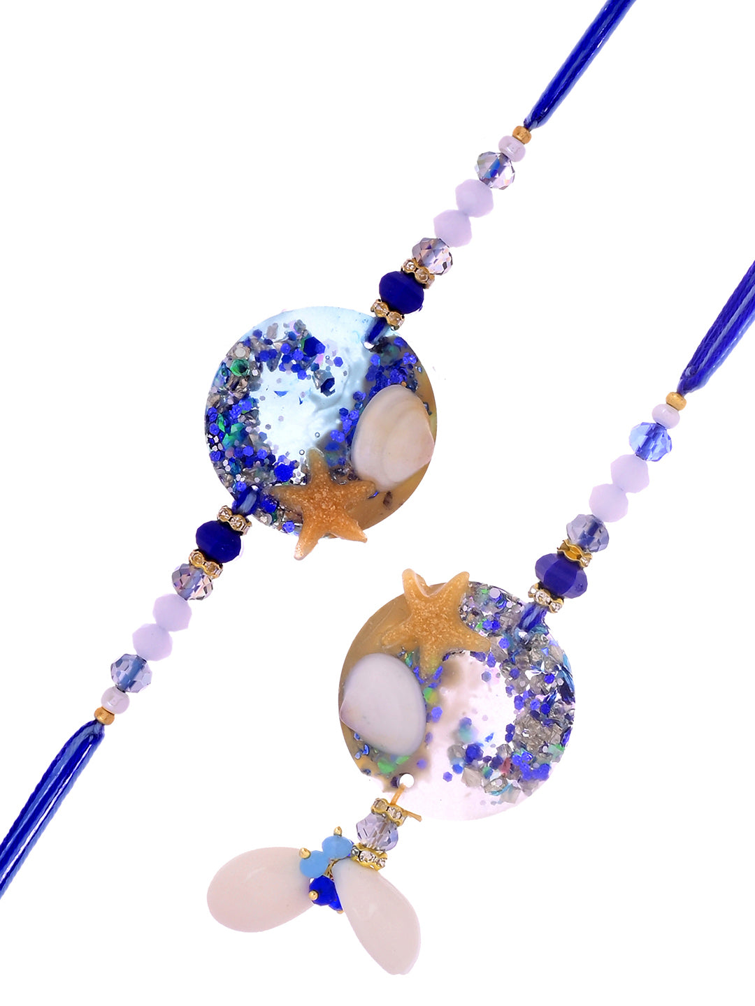 Handcrafted Ocean Theme Resin Rakhi Lumba Set with Shells & Starfish
