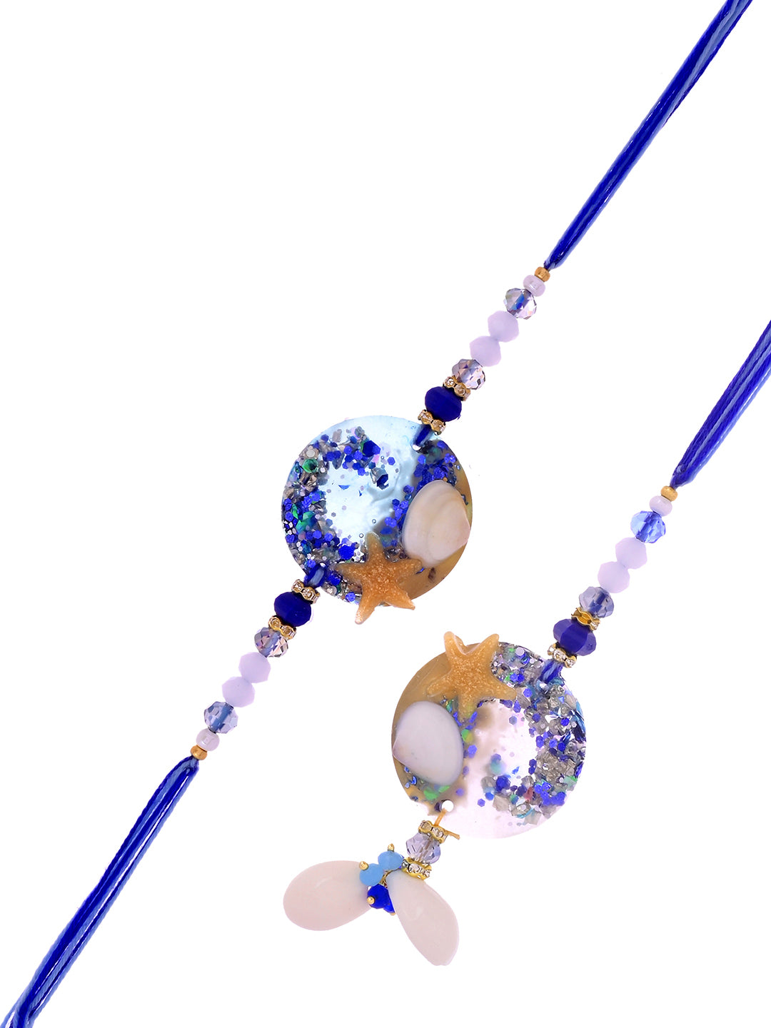 Handcrafted Ocean Theme Resin Rakhi Lumba Set with Shells & Starfish
