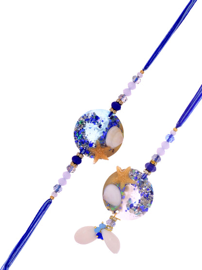 Handcrafted Ocean Theme Resin Rakhi Lumba Set with Shells & Starfish