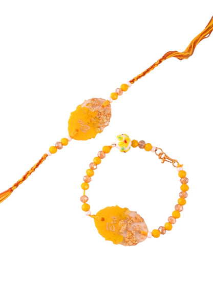 Personalized Yellow Gold Flake Resin Bhaiya Bhabhi Rakhi