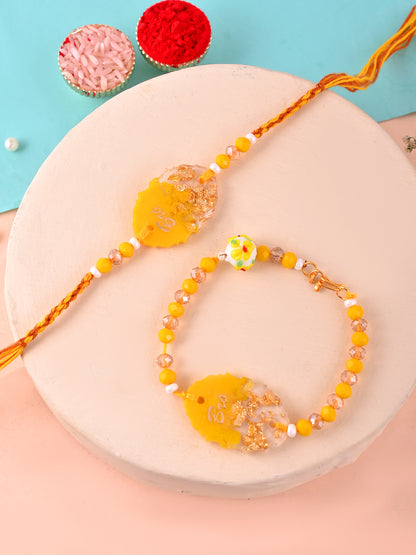 Personalized Yellow Gold Flake Resin Bhaiya Bhabhi Rakhi