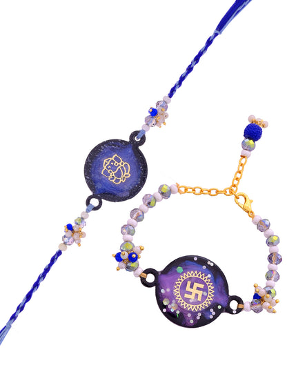 Divine Resin Rakhi Set with Ganesha and Swastik Symbols