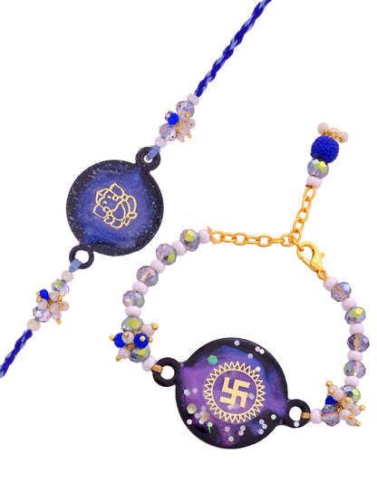 Divine Resin Rakhi Set with Ganesha and Swastik Symbols