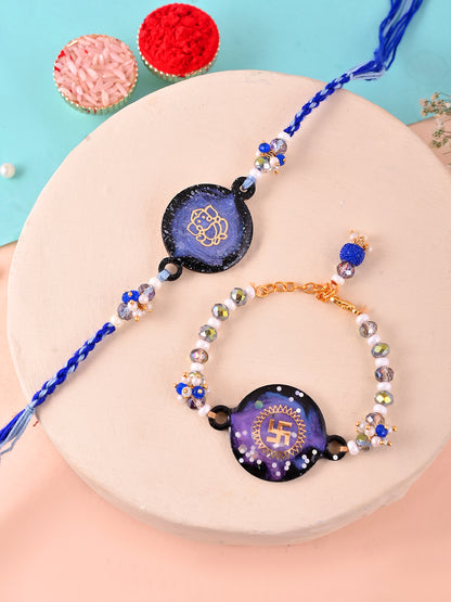 Divine Resin Rakhi Set with Ganesha and Swastik Symbols