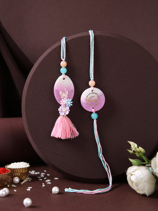 Purple & White Resin Work Bhaiya Bhabhi Rakhi