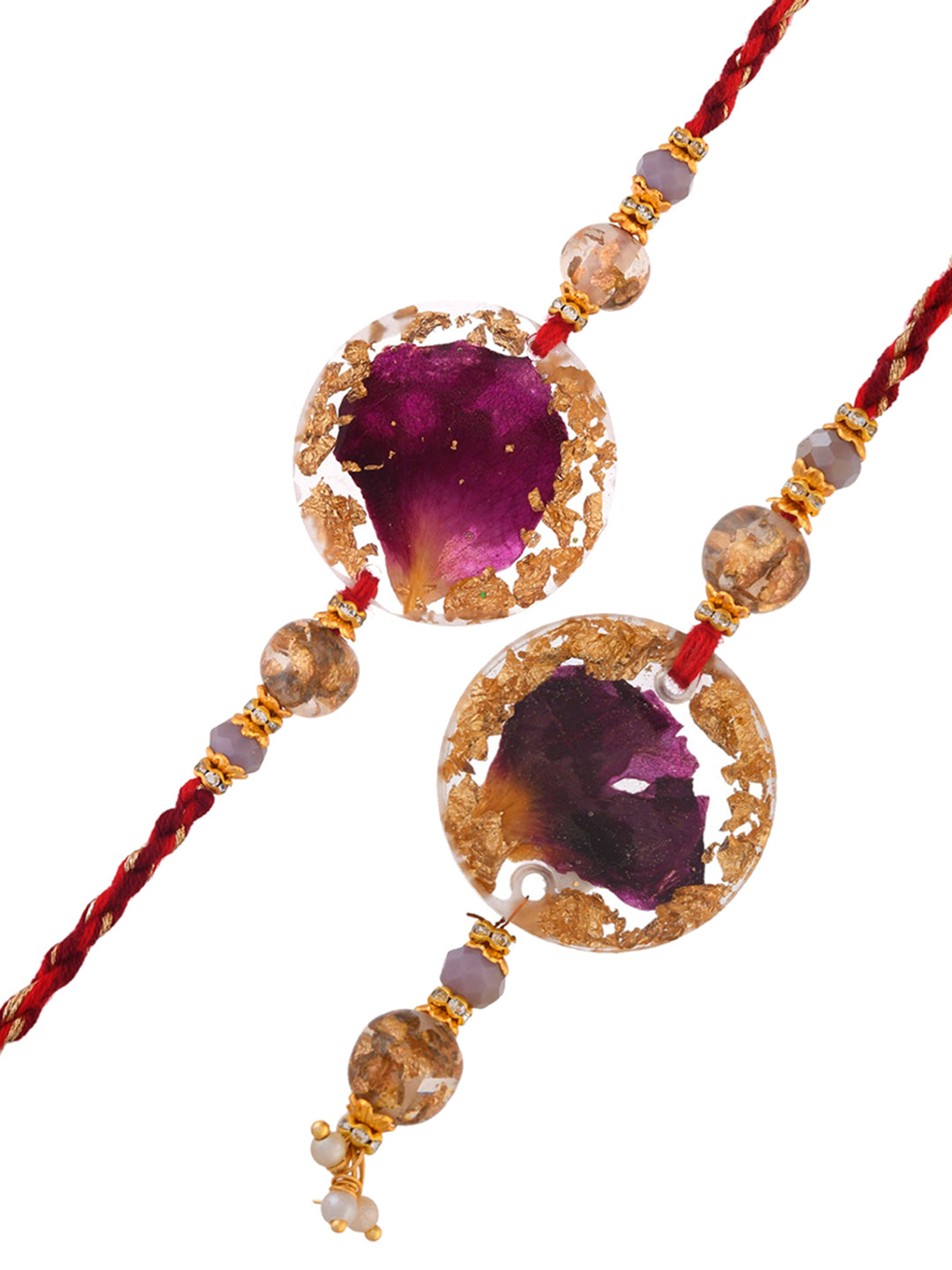 Rose Petals Covered with Gold Resin work Bhaiya Bhabhi Rakhi
