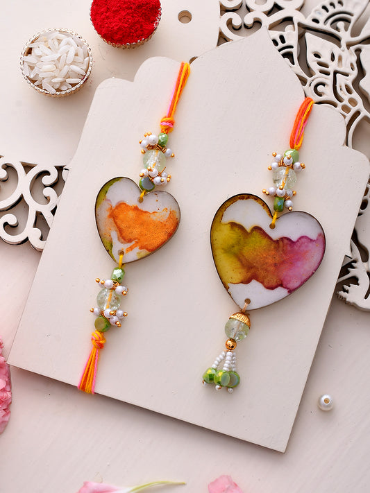 Heart Shaped Resin Work Bhaiya Bhabhi Rakhi