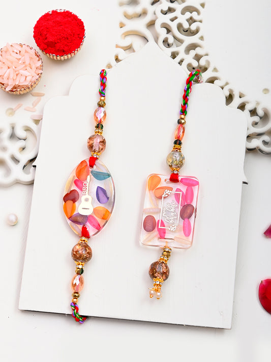 Bhaiya Bhabhi Resin Multicolor Bead Work Rakhi