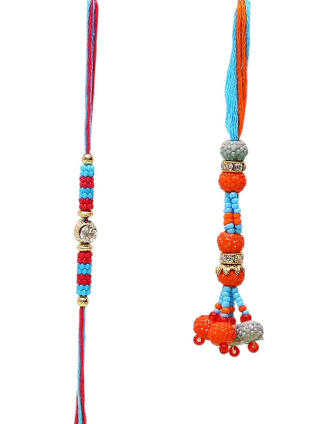 Red & Blue Beads Studded Bhaiya-Bhabhi Rakhi Set