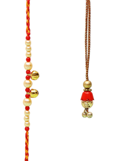 Golden Bells Studded Bhaiya-Bhabhi Rakhi Set