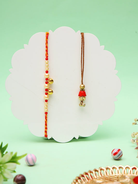 Golden Bells Studded Bhaiya-Bhabhi Rakhi Set