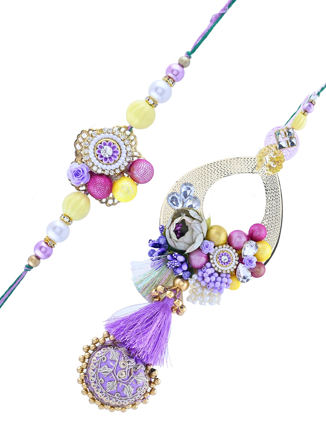 Royal Heritage Bhaiya Bhabhi Rakhi Set with Zardosi Embroidery and Beads