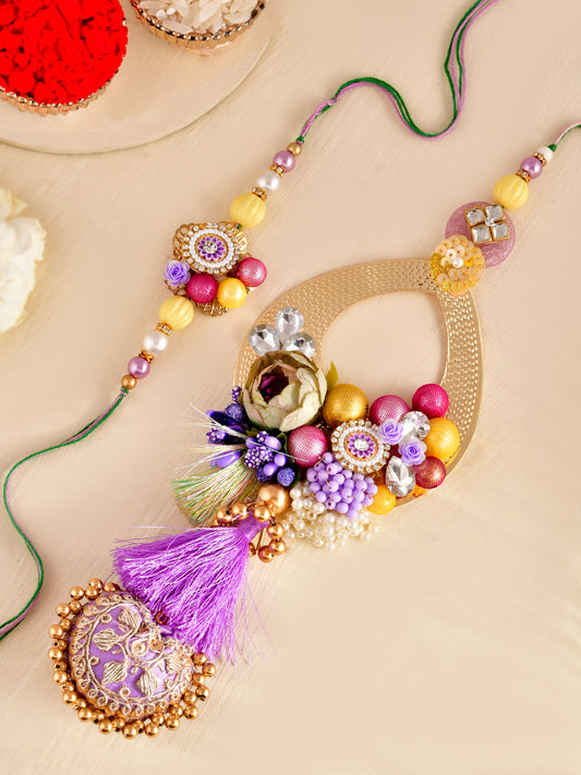 Royal Heritage Bhaiya Bhabhi Rakhi Set with Zardosi Embroidery and Beads With Box