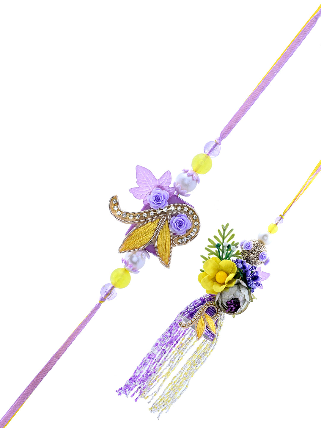 Purple Royale Bhaiya Bhabhi Rakhi Set with Golden Bell and Long Tassels
