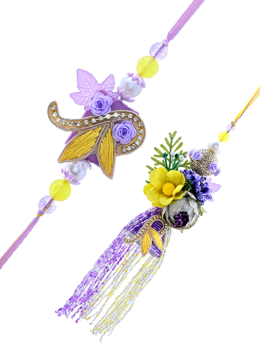 Purple Royale Bhaiya Bhabhi Rakhi Set with Golden Bell and Long Tassels