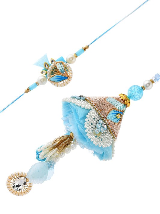 Teal Floral Pearl Bhaiya Bhabhi Rakhi