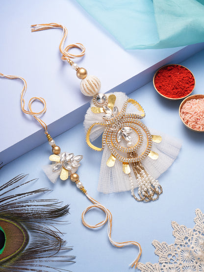 Luxe Gold-Toned Statement Bhaiya Bhabhi Lumba Rakhi Set